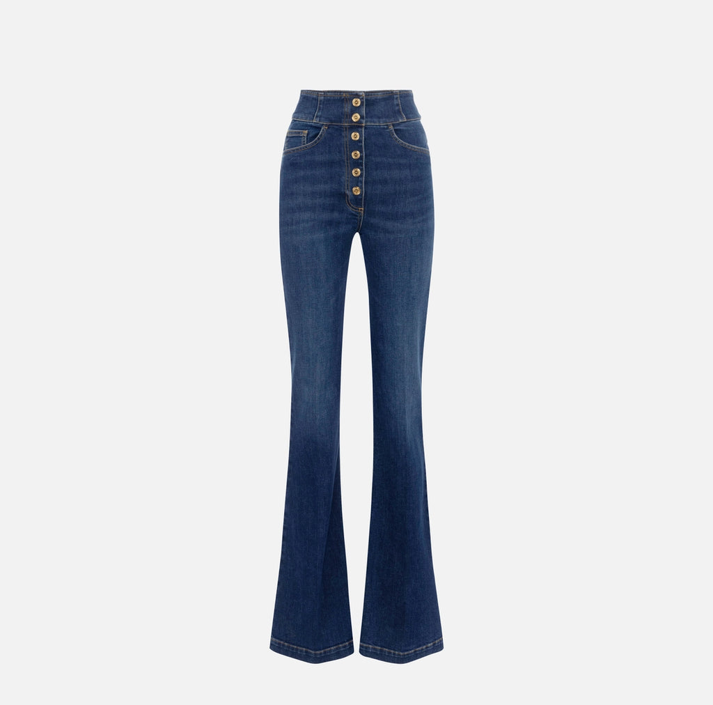 Blue denim high waisted jeans with buttons