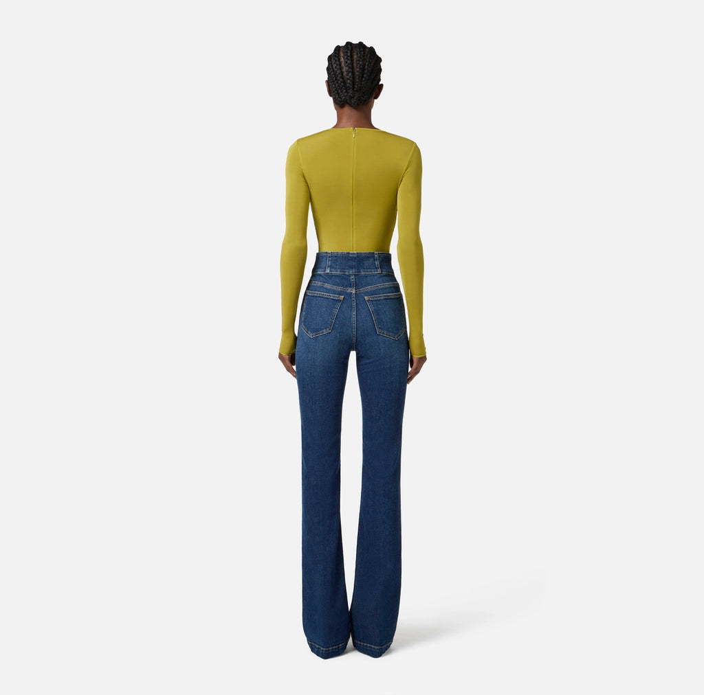 Blue denim high waisted jeans with buttons