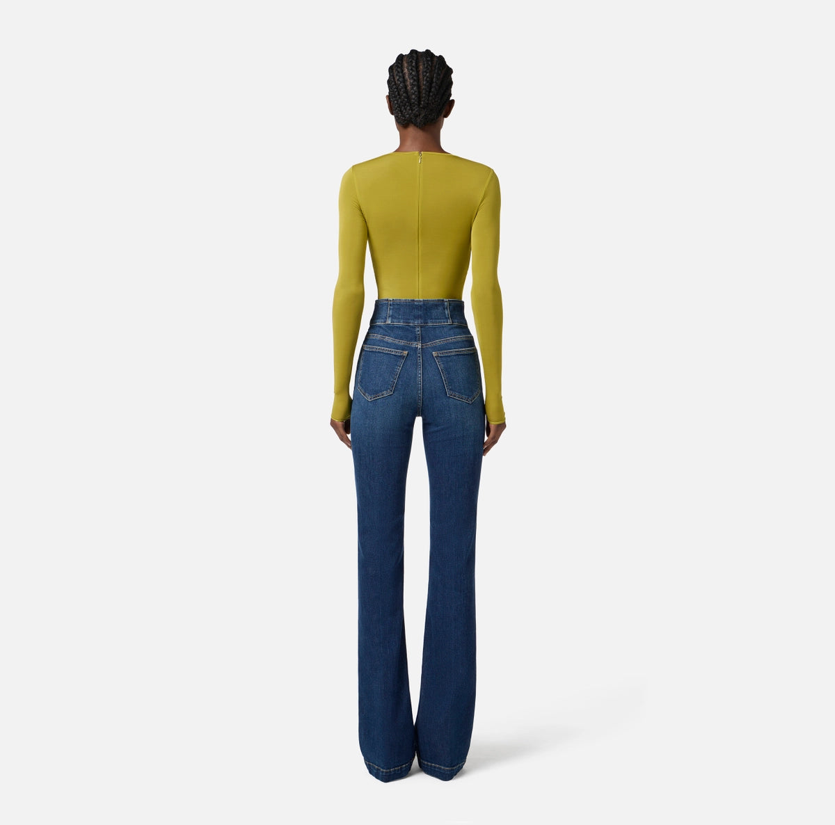 Blue denim high waisted jeans with buttons
