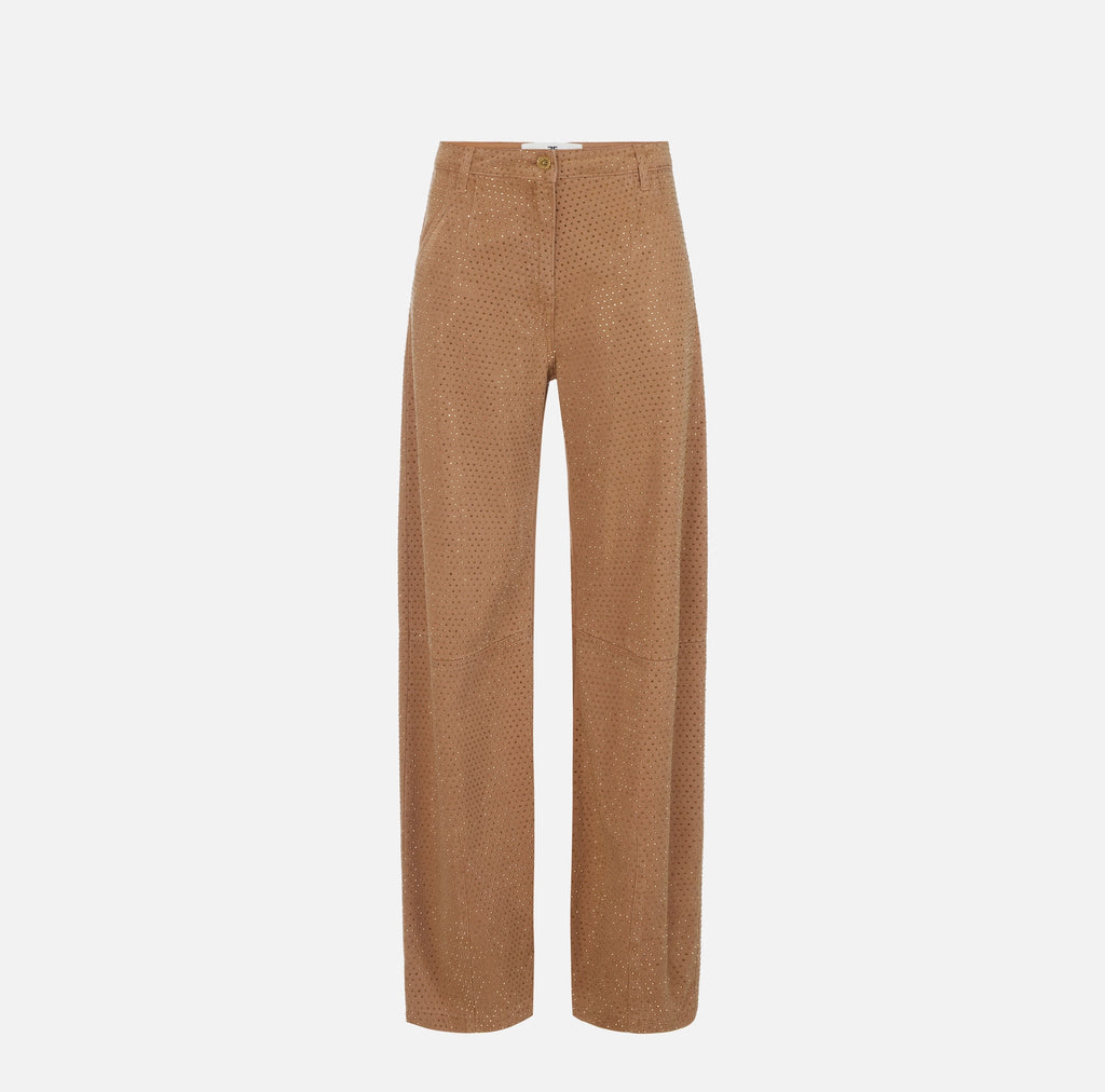 Camel denim balloon pants with rhinestones