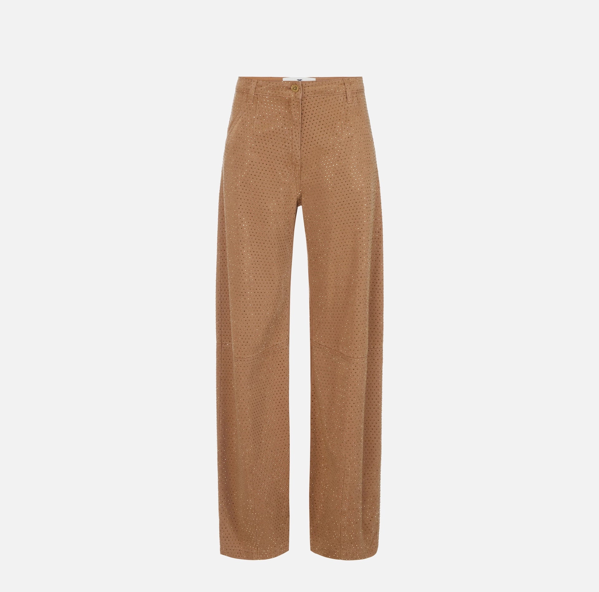 Camel denim balloon pants with rhinestones