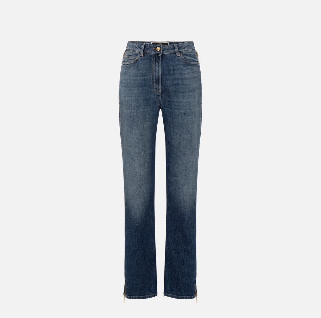 Denim jeans with zippers on the sides