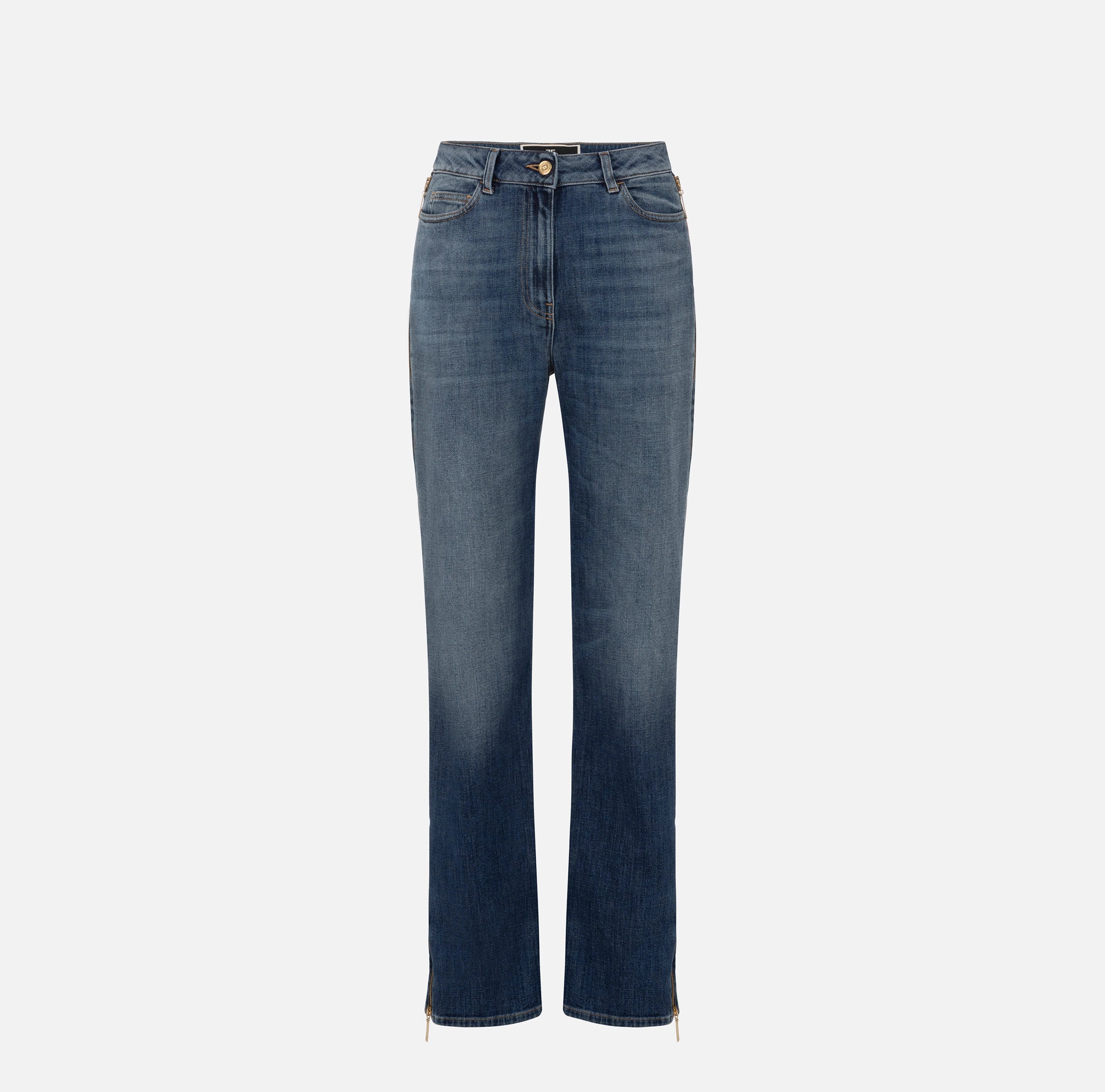 Denim jeans with zippers on the sides