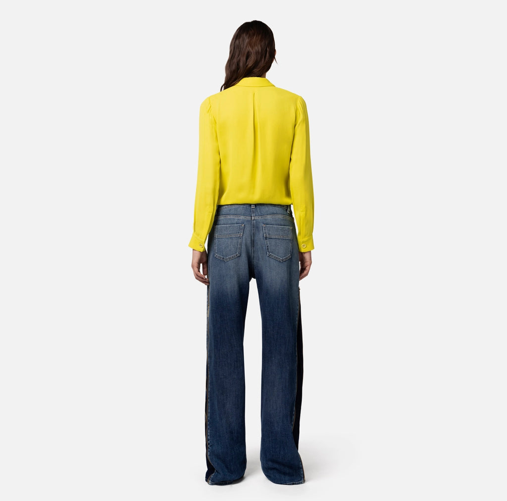 Denim jeans with zippers on the sides
