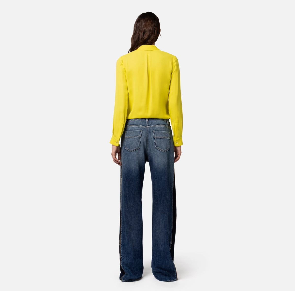 Denim jeans with zippers on the sides