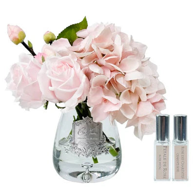 Pink roses and hydrangeas tea glass