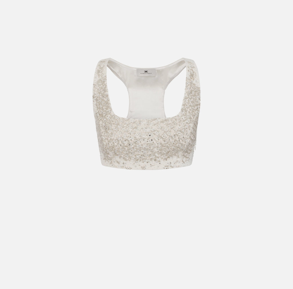 Ivory  crop top with embroidered crystals