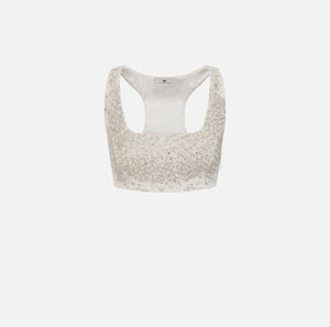 Ivory  crop top with embroidered crystals