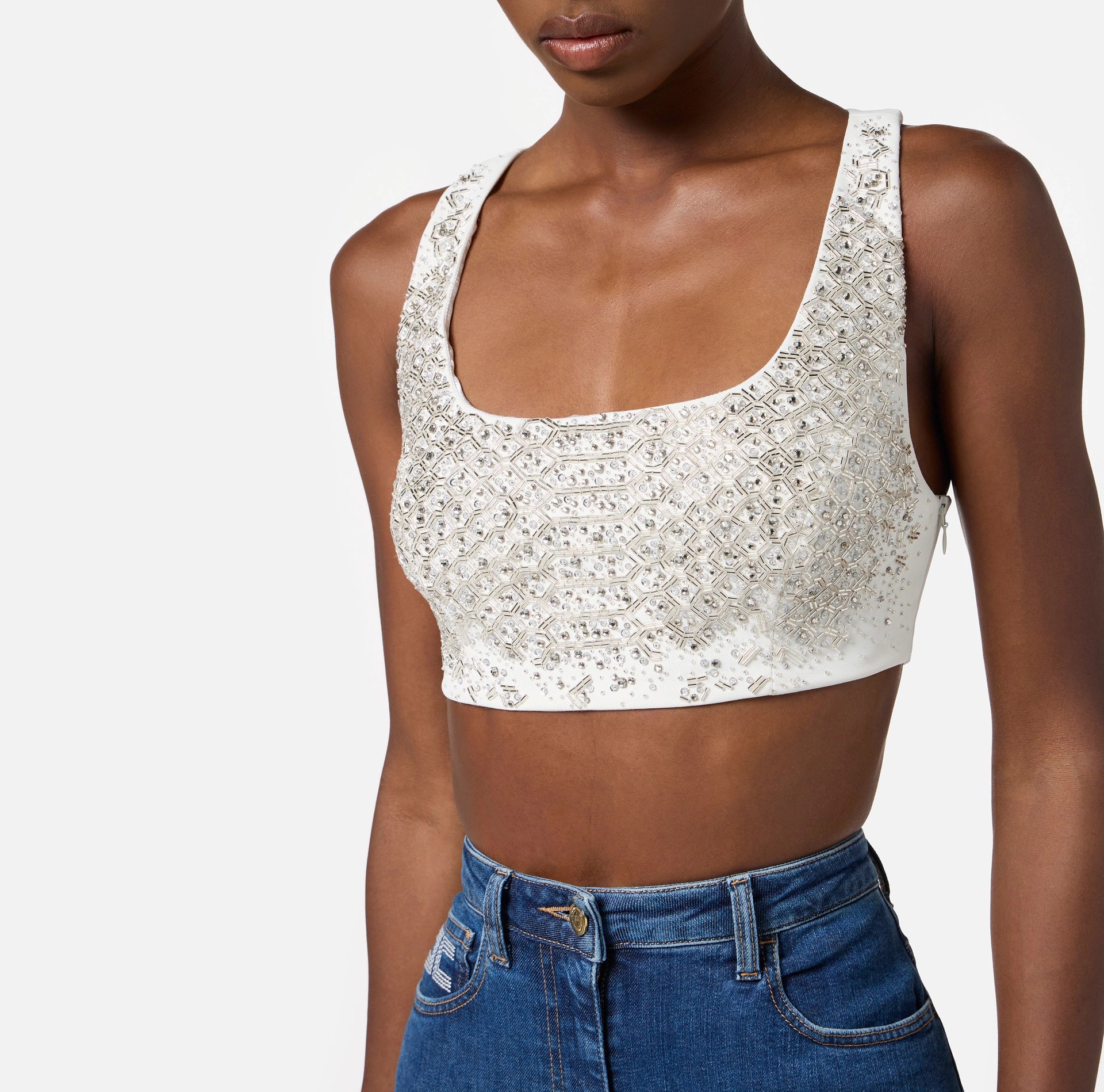 Ivory  crop top with embroidered crystals