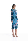 Blue lace 3D flowers midi dress
