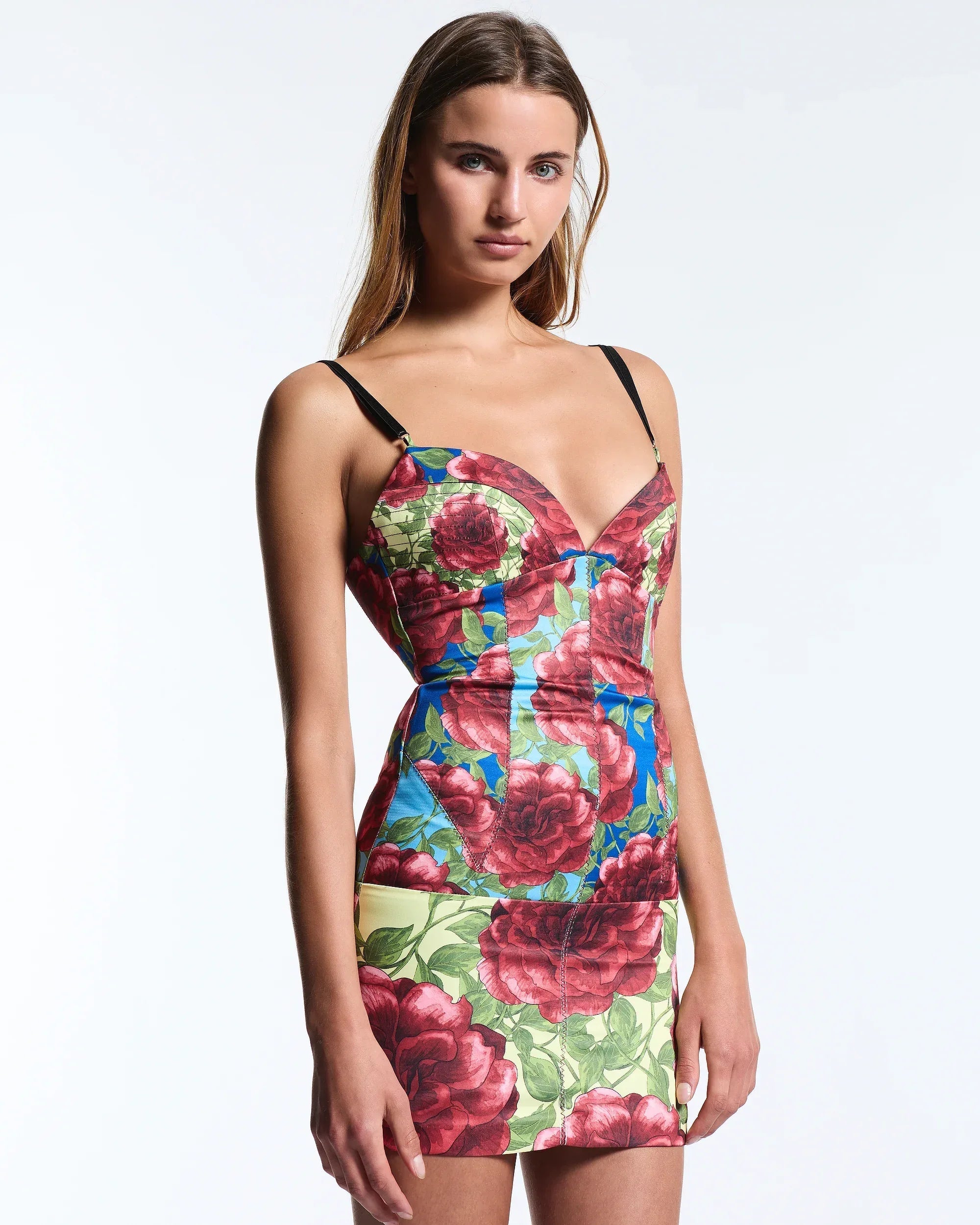 Burgundy rose print mini dress