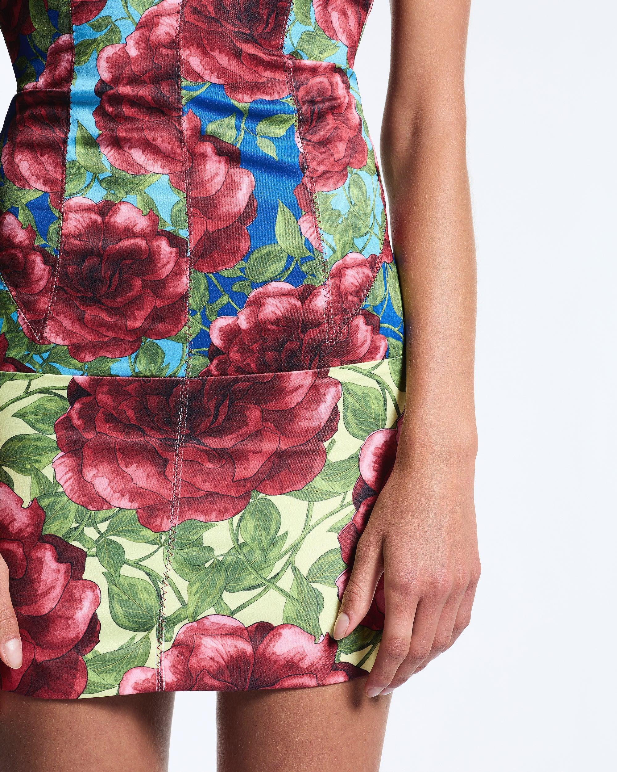 Burgundy rose print mini dress