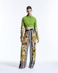 Green long embroidered sleeve croped shirt