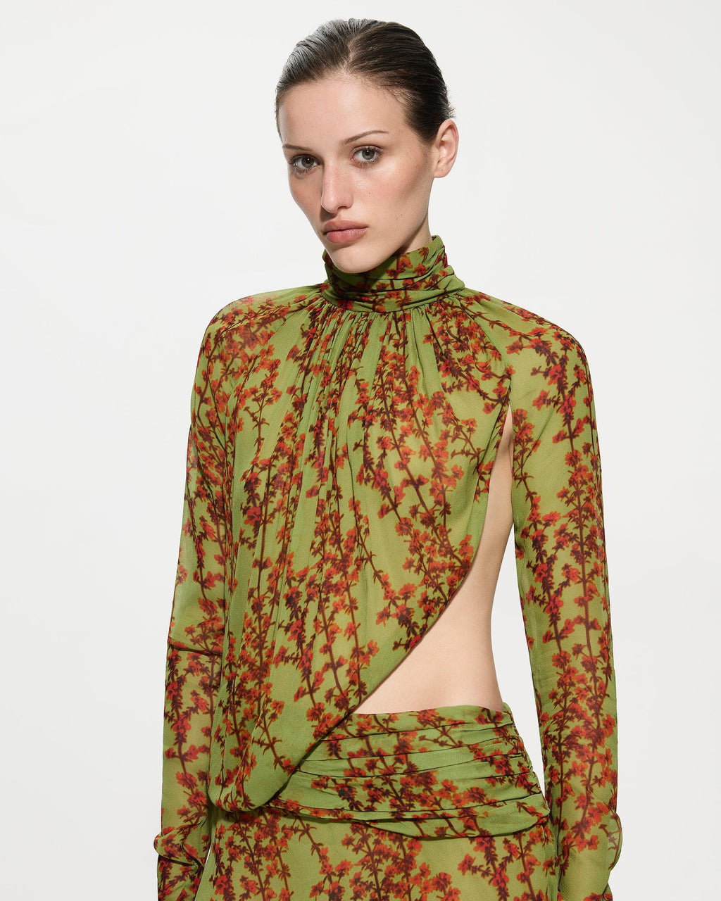 Green kusa sakura floral print mini dress