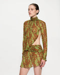 Green kusa sakura floral print mini dress