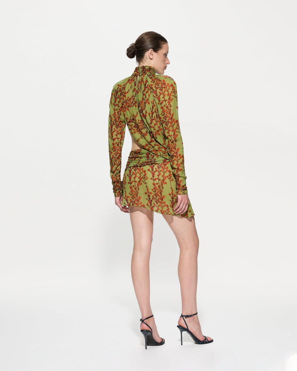 Green kusa sakura floral print mini dress
