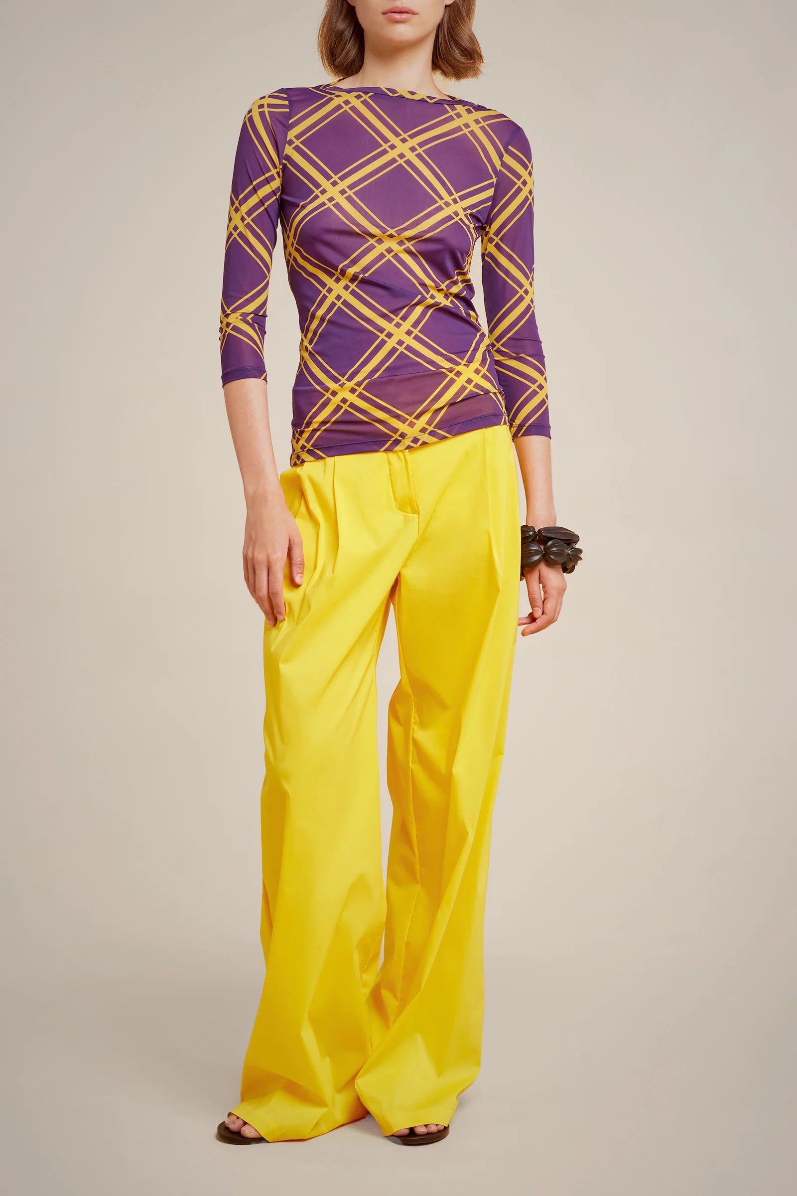 Purple Mesh Geometric Print Top