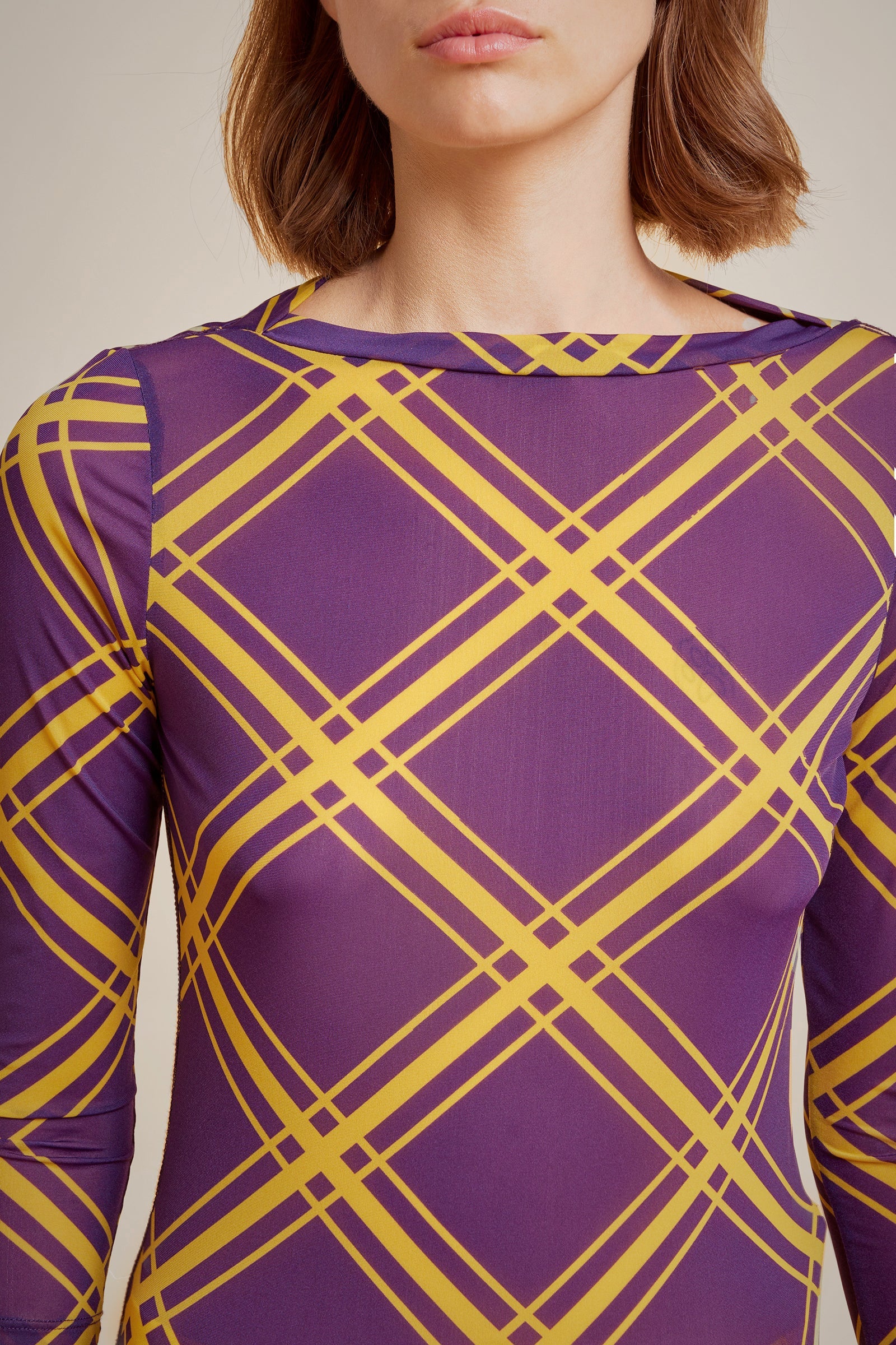 Purple Mesh Geometric Print Top