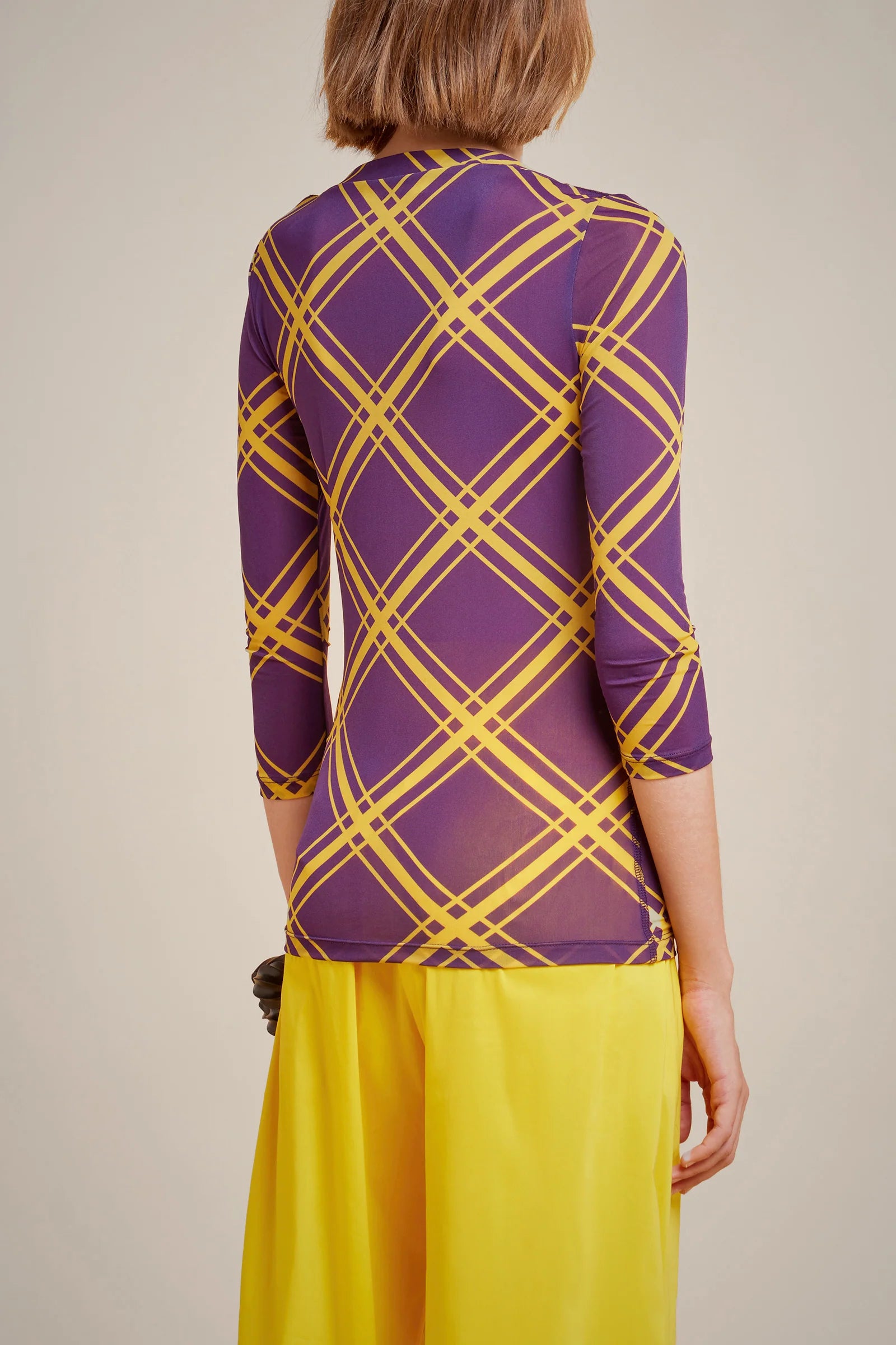 Purple Mesh Geometric Print Top