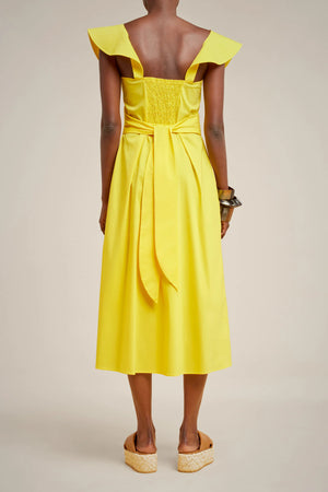 Yellow stretch cotton long dress