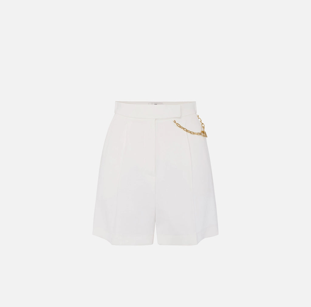 White gabardine shorts with chain
