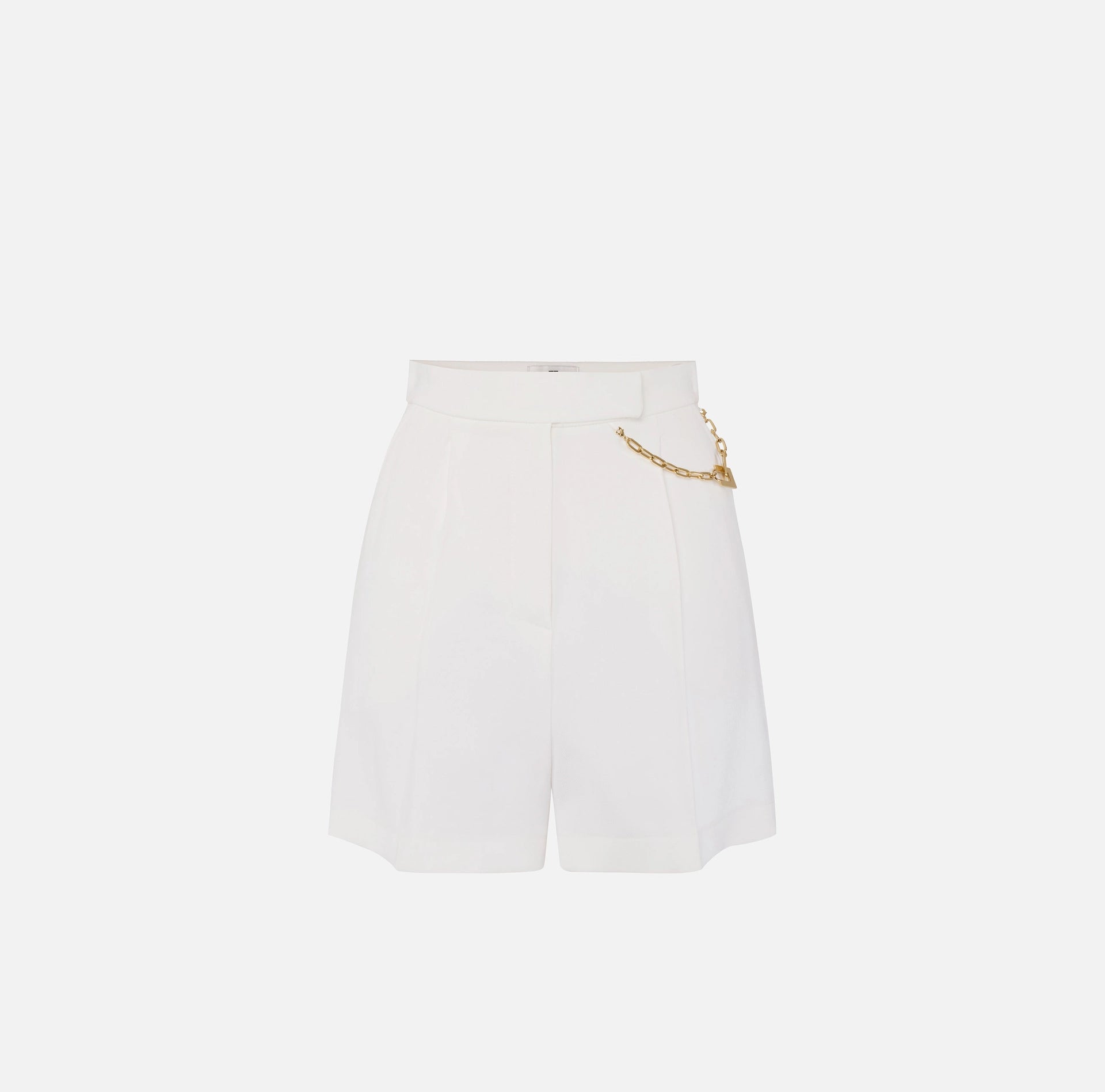 White gabardine shorts with chain