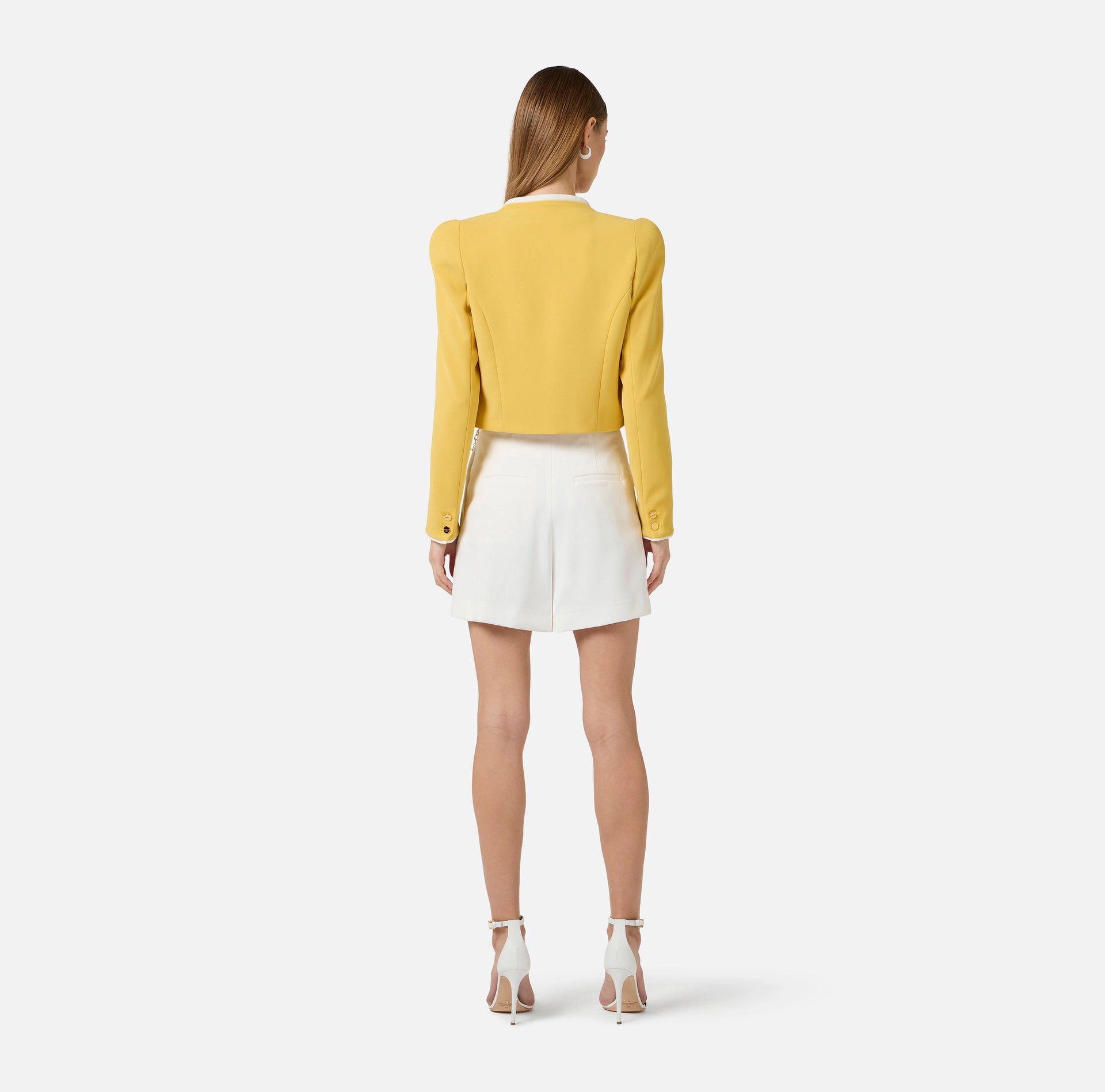 White gabardine shorts with chain