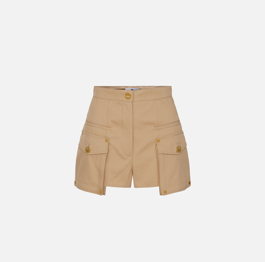 Tan cotton gabardine cargo shorts