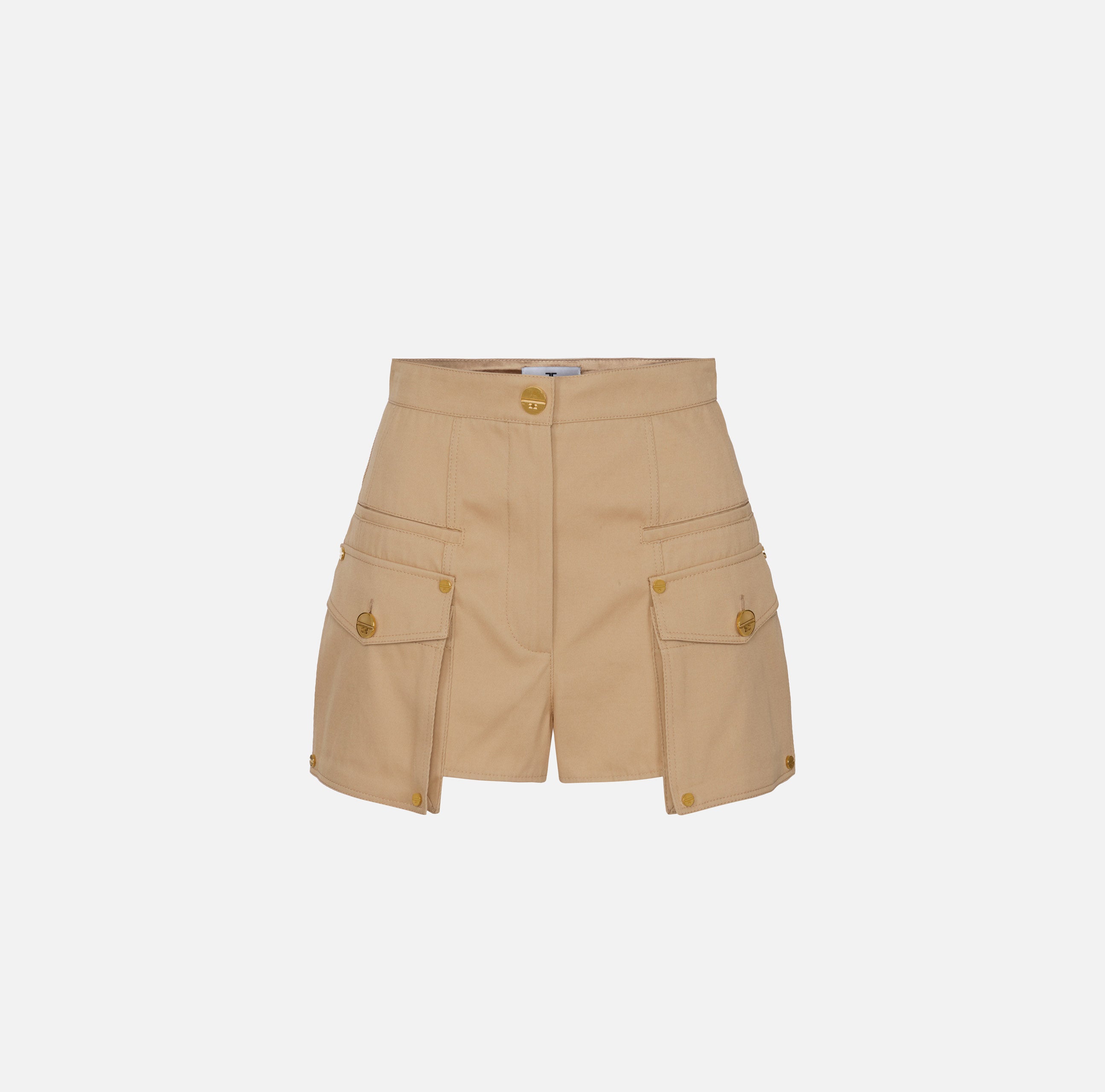Tan cotton gabardine cargo shorts