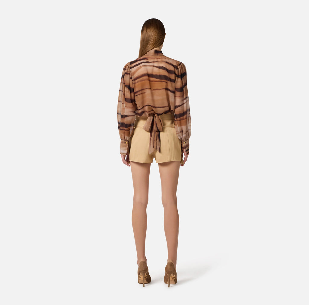 Tan cotton gabardine cargo shorts