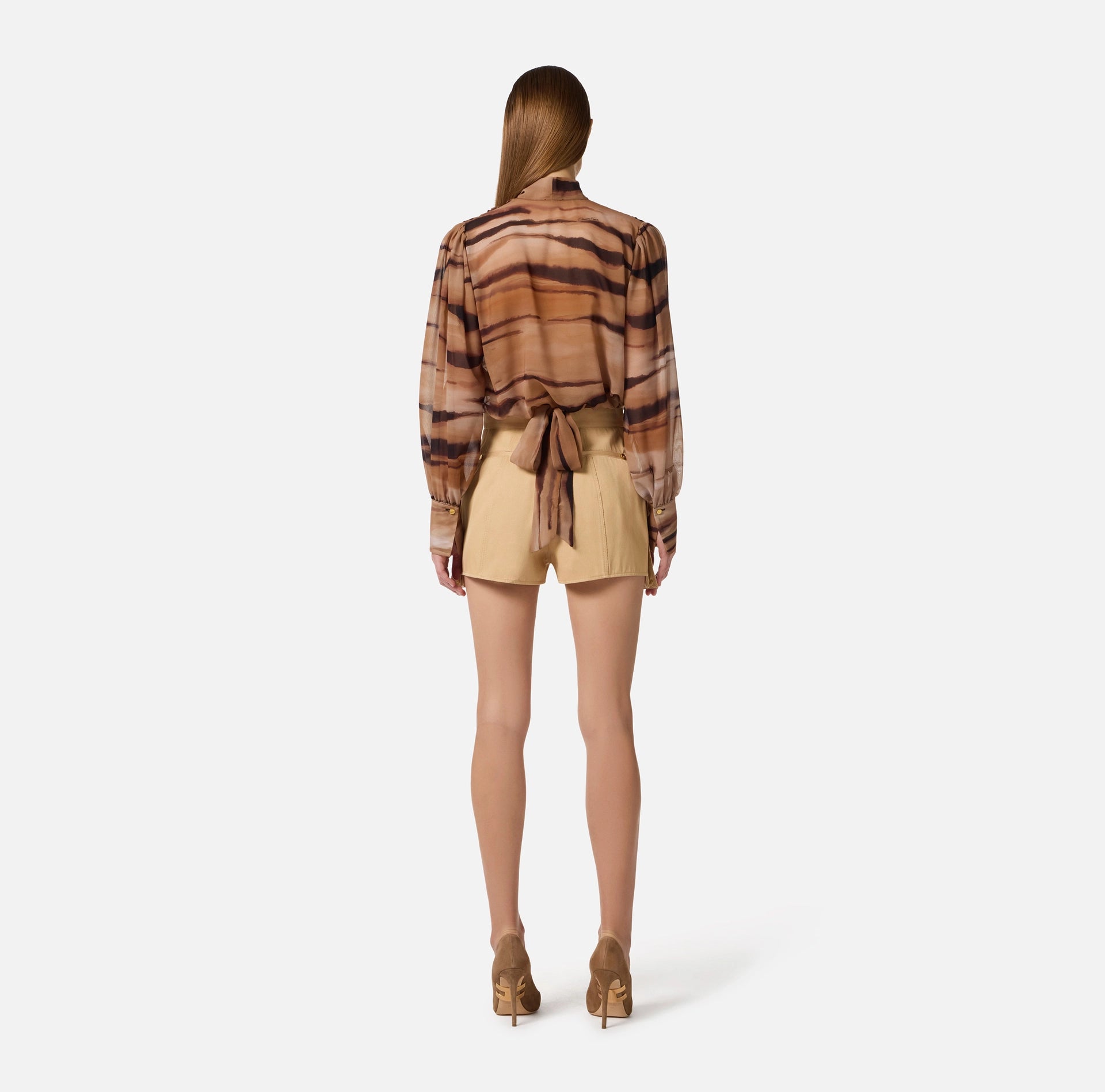 Tan cotton gabardine cargo shorts