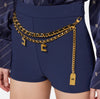 Navy high waisted shorts with chain belt