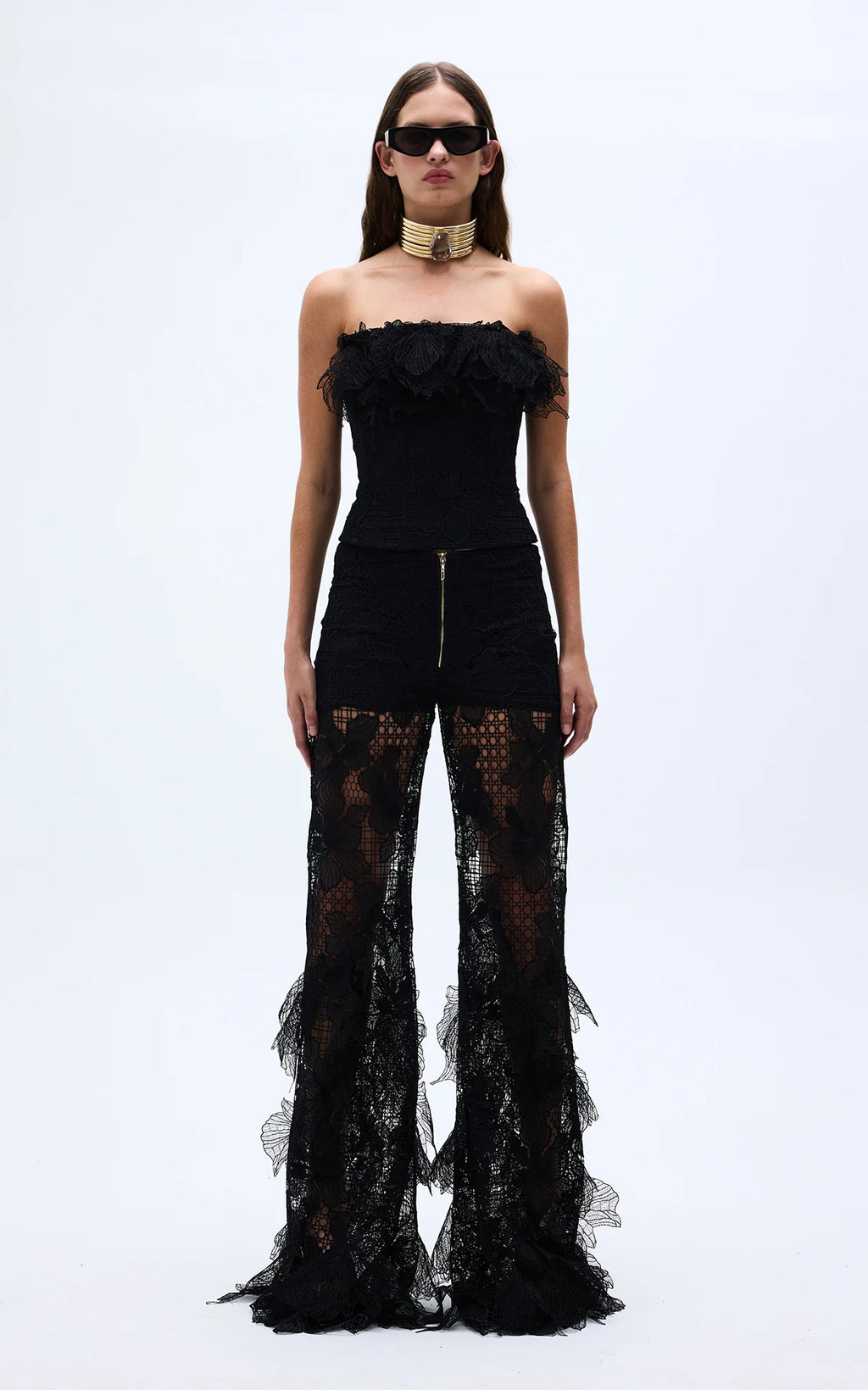 Black guipure embroidered corset