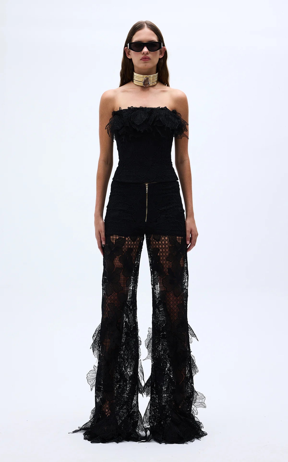 Black guipure embroidered corset