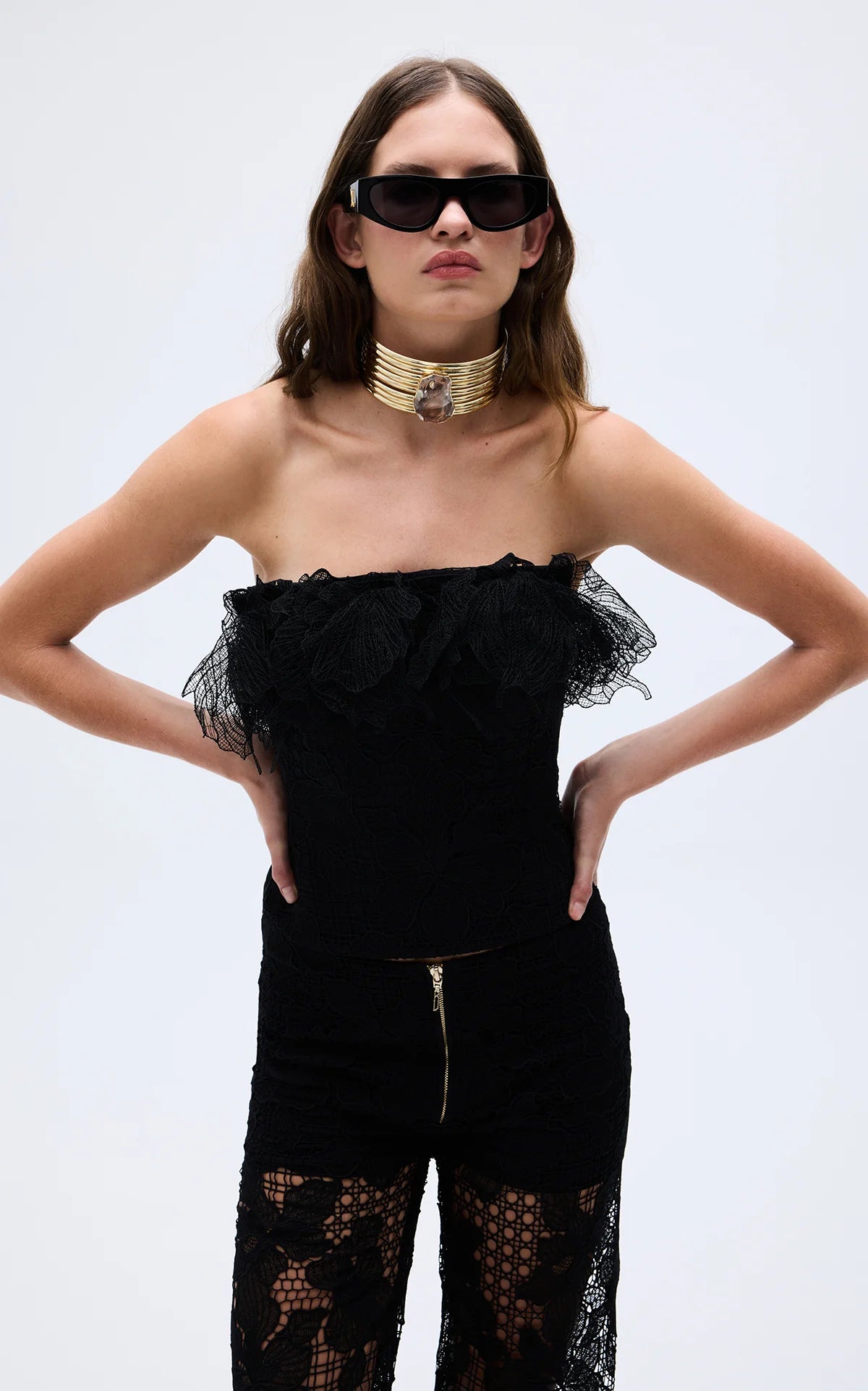 Black guipure embroidered corset