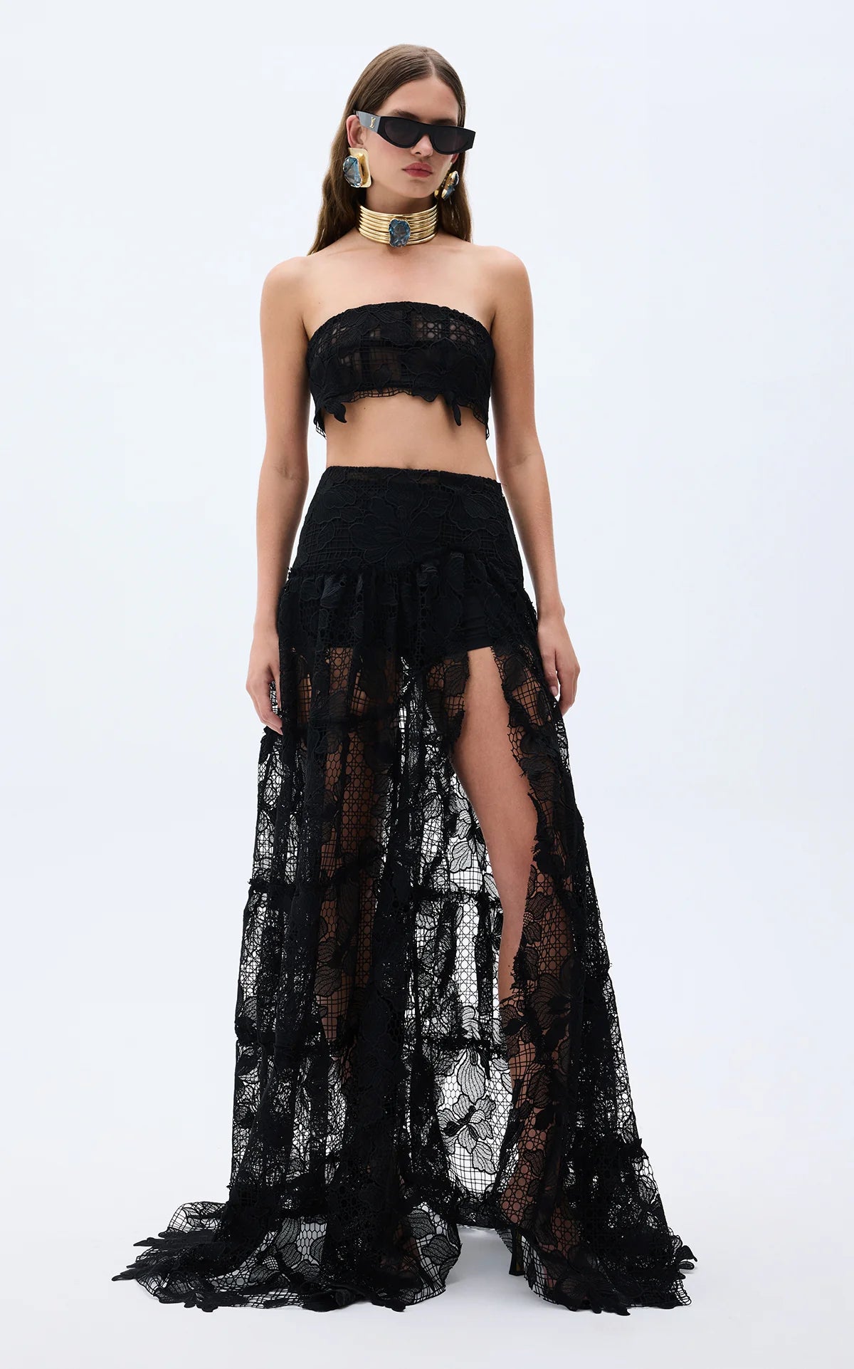 Black lace gipsy maxi skirt