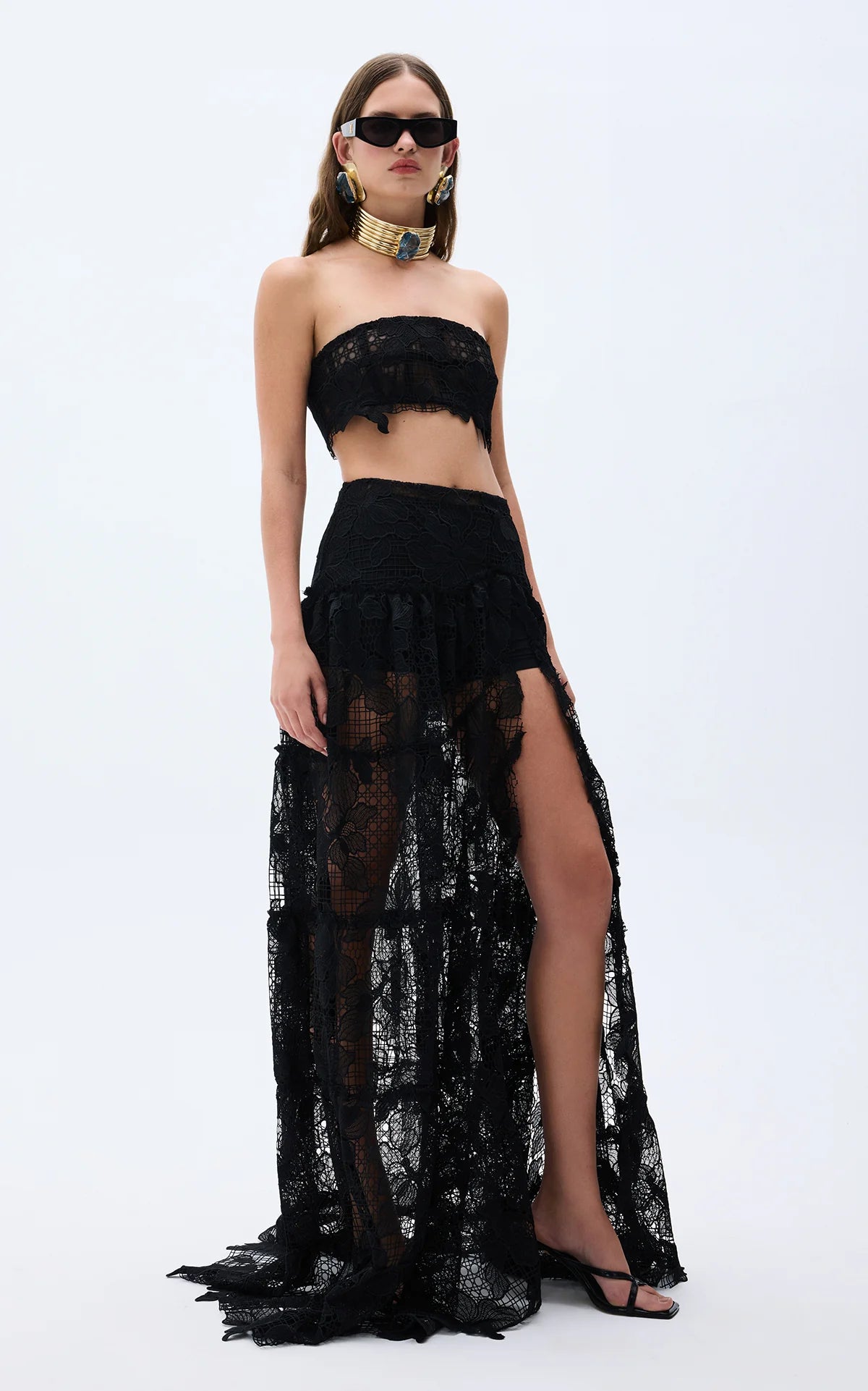 Black lace gipsy maxi skirt