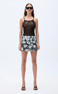 Silver black flower sequin embroidered mini skirt