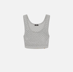 Silver cotton cropped top with rhinestones