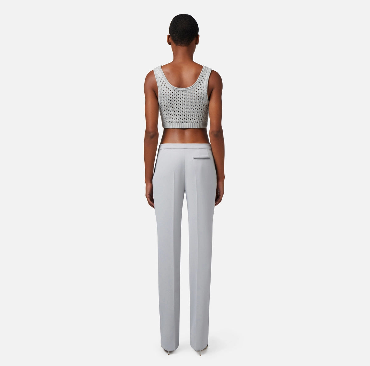 Silver cotton cropped top with rhinestones