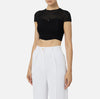 Black short sleeve herringbone knit crop top