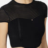 Black short sleeve herringbone knit crop top