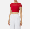 Red short sleeve herringbone knit crop top