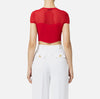 Red short sleeve herringbone knit crop top