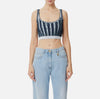 Baby blue navy knit micro ruffle crop top