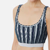 Baby blue navy knit micro ruffle crop top