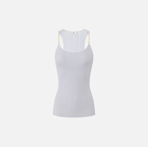 Baby blue rib knit top with gold details