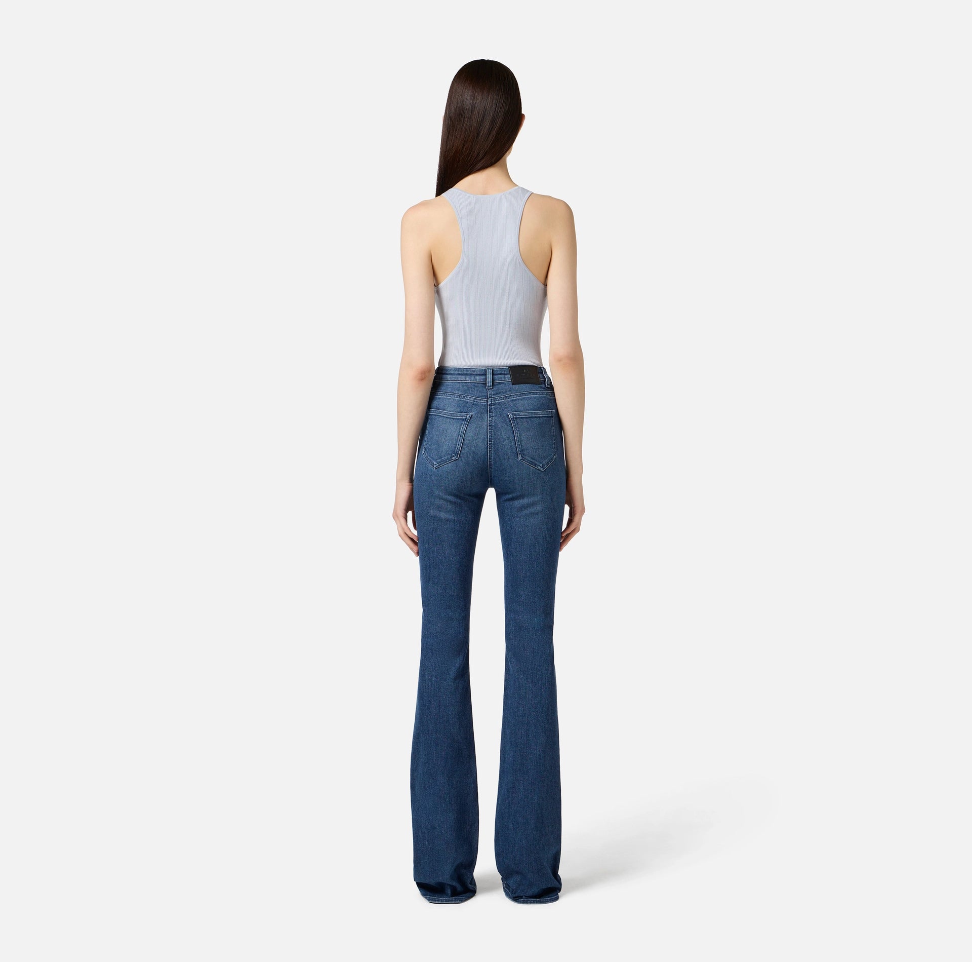 Baby blue rib knit top with gold details