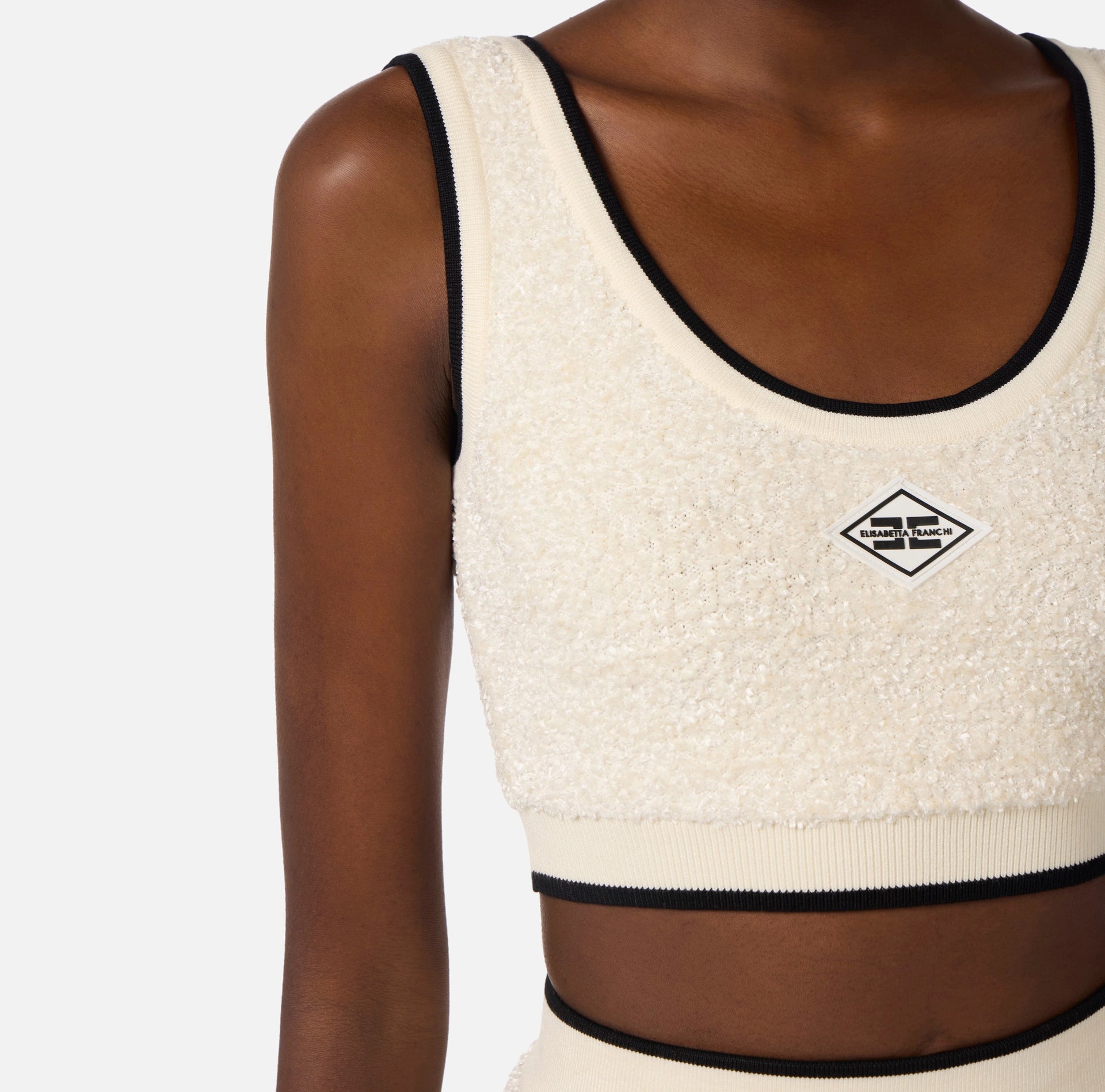White boucle knit crop top