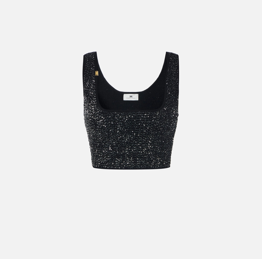 Black knit top with silver sequins
